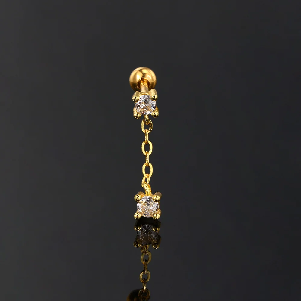 1 Stück Kurze Kette Piercing Ohrstecker für Frauen mit Zirkonia-Besatz, Damen Daith Tragus Ohrschmuck, INS Schmuck – Detail 8