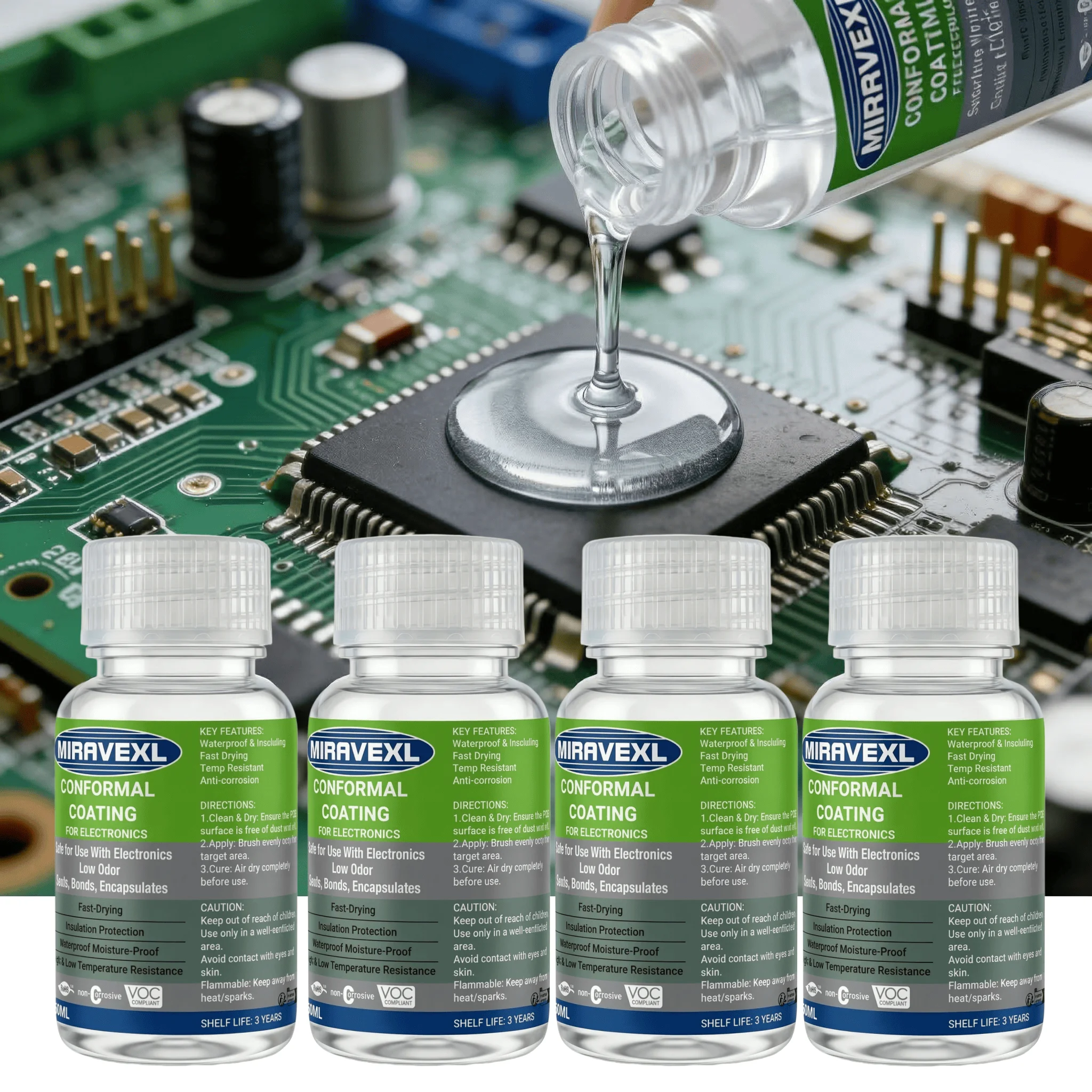 PCB-Konformbeschichtung, klarer, wasserfester, isolierender Lack, schnell trocknende Schutzfarbe für elektronische Leiterplatten + Pinsel