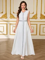 Ensemble de robe de luxe gris-bleu de style français avec broderies en dentelle, Abaya ouverte sur le devant de style moyen-oriental pour mariage / fête / usage quotidien 6