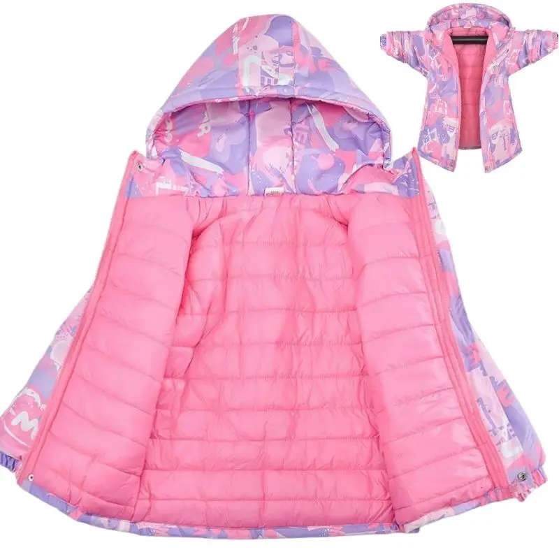 

Girls Jacket Fashion Casual Down Cotton Windbreaker Teenager Autumn Winter Coat Windproof Children Wear Outdoor Hooded Overcoat