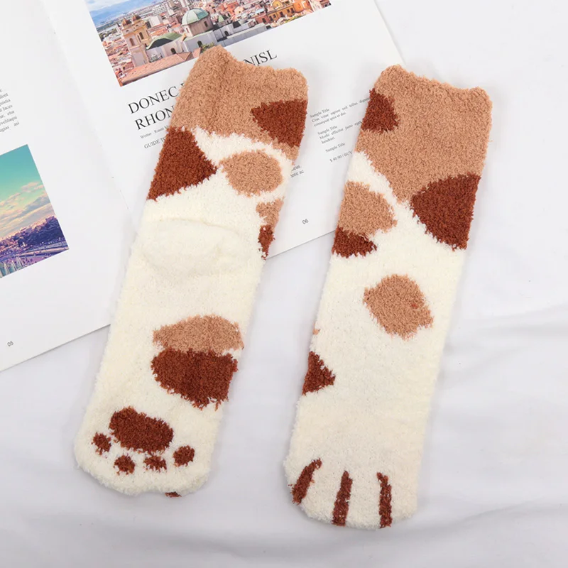 Kawaii Cartoon Socks for Women Cute 3d Dog Cat Paw Pattern Female Warm Funny Socks Animal Hosiery Toe Zebra/Tiger/Cat Foot Sox