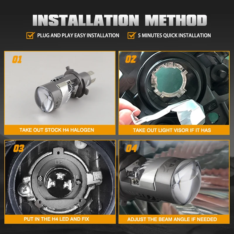 RIDROID H4/9003 Bi-LED Projector Headlight Bulbs – 20000LM 6000K Hi/Lo Beam – IP67