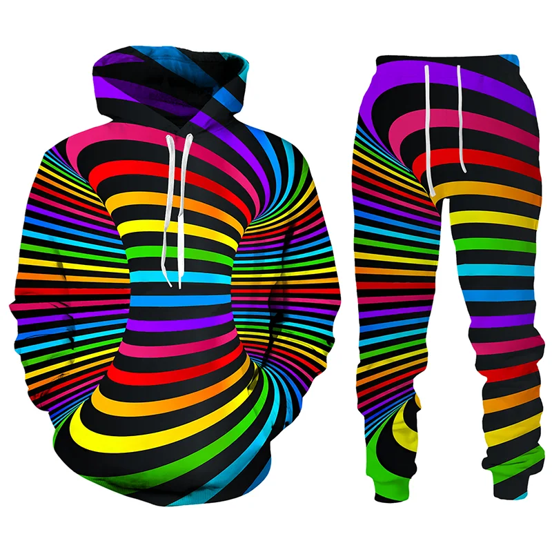 

Personality Vertigo Hypnosis 3D Print Man Woman Hoodies +Pants 2pcs Sets Couple Outfits Trend Streetwear Casual Tracksuit Sets