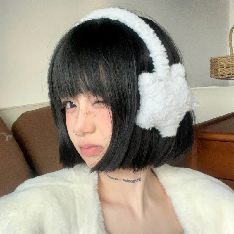 Warm Earmuffs Fur Earmuffs Y2k Women Fluffy Lovely Earmuffs Autumn Winter Cold-proof Plush Keep Warm Earflap Fashion Versatile Solid Color Irregular Earcap