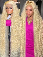 40 Inch 613 Honey Blonde Color Curly Human Hair Wig Deep Wave 13x4 13x6 Hd Lace Frontal Wigs Brazilian Wig For Women 250 Density 1