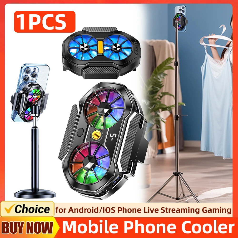 듀얼 팬 디지털 디스플레이 후면 클립 휴대폰 쿨러, 나사 마운트 및 C타입 포트..