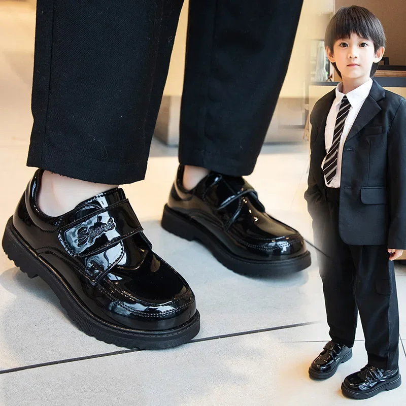 Boys Shoes Spring & Autumn New Black Glossy Classic Kids Loafer for Girl New Versatile Round-toe Britain Child School Shoes