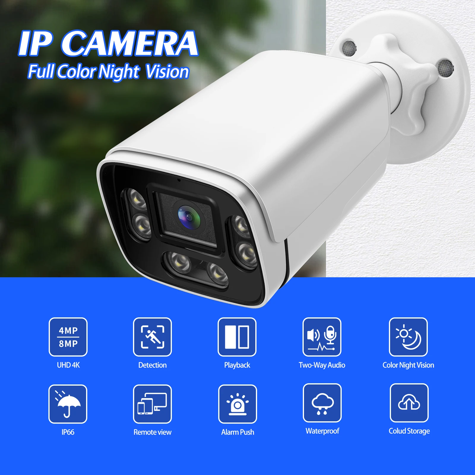 New 4K 8MP IP Camera 5MP 4MP Two Way Audio Outdoor POE H.265 Onvlf Metal Bullet CCTV Home 4MP Color Night Vision Security Camera 2