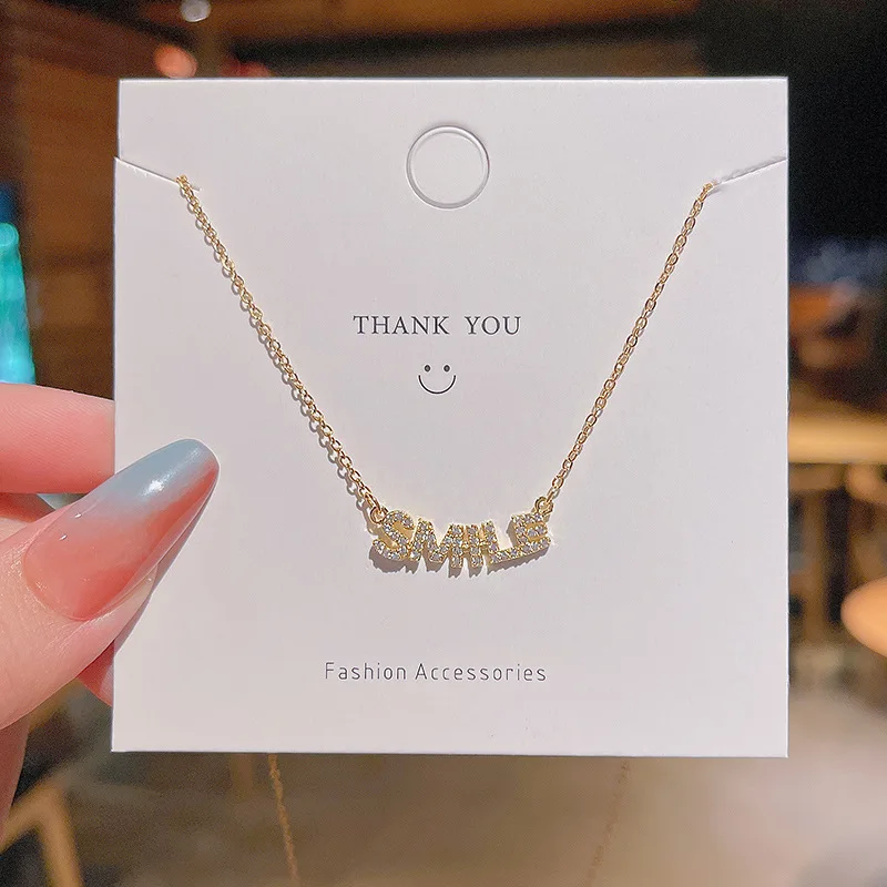 2021 New Classic Letter Smile Titanium Steel Necklace Women's Micro-Inlaid Super Flash Simple Choker Chain Wholesale Jewelry | Украшения