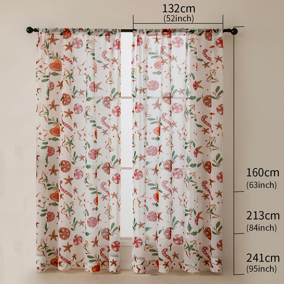 Description Picture 2 of item2PCS Christmas Day Decoration Candy Translucent Curtains and Window Screens, Suitable for Living Room, Bedroom, Party, Wearing P