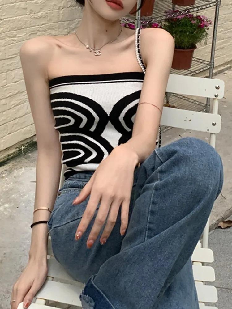 printed knit tube top