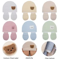 3Pcs/set Cotton Newborn Hats Caps Mittens Foot Cover Infant Felt Cute Bear Headwraps Baby Gloves Socks 0-3M Beanies 6