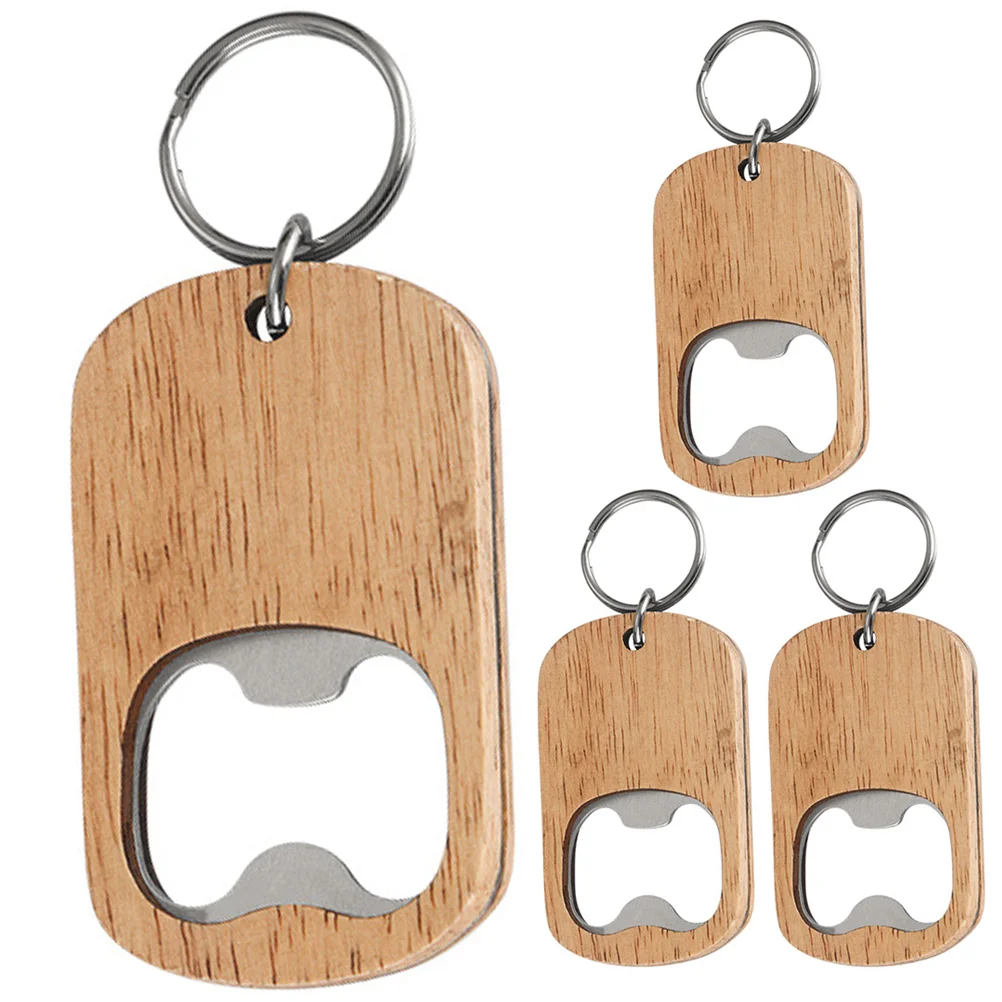 

4 Pcs Accessories Easy Beer Bottle Opener Wooden Handle Bar Kitchen Party Favors Keychain