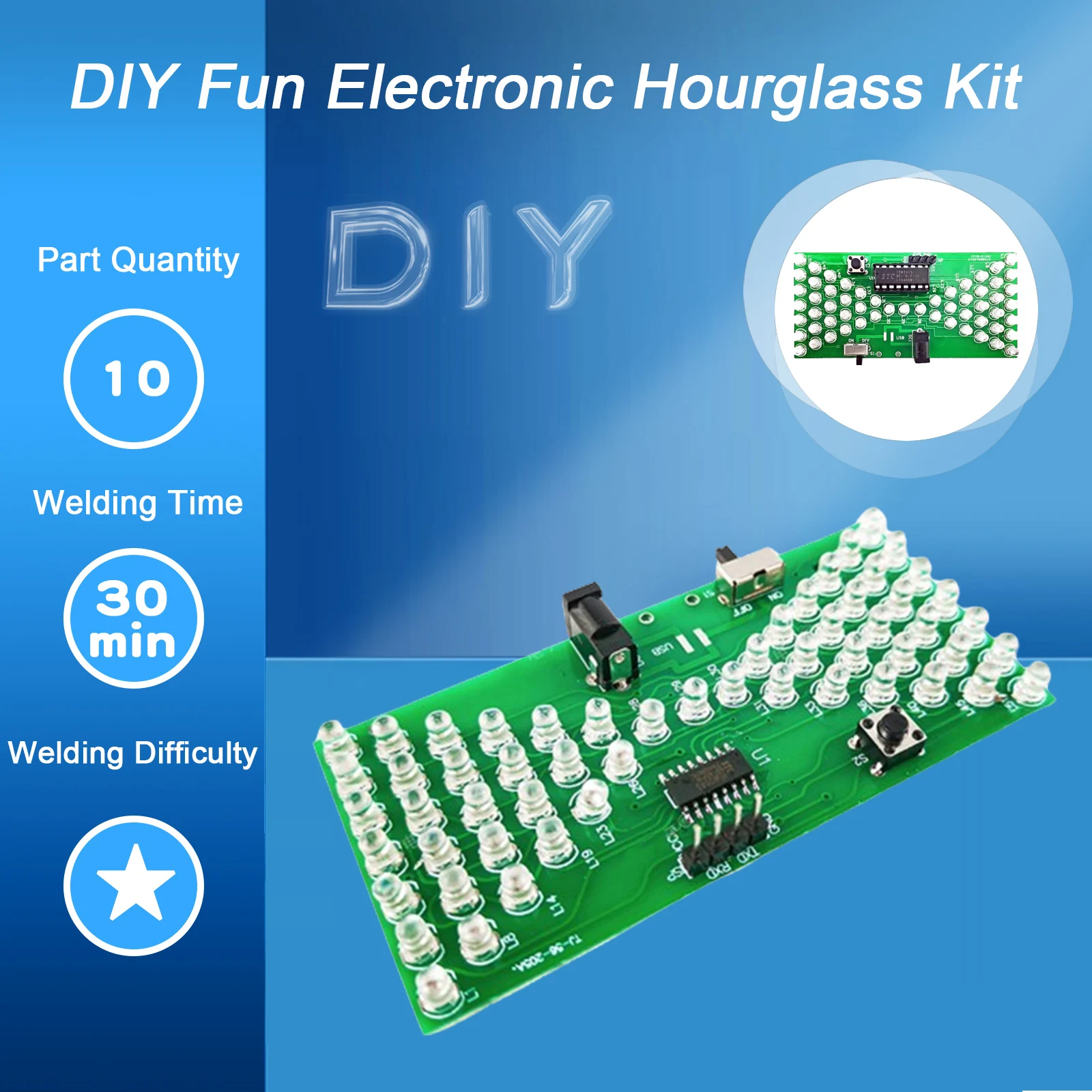 5V Electronic Hourglass DIY Kit Funny Electric Production Precise With LED Lamps Double Layer PCB Board 84*40mm