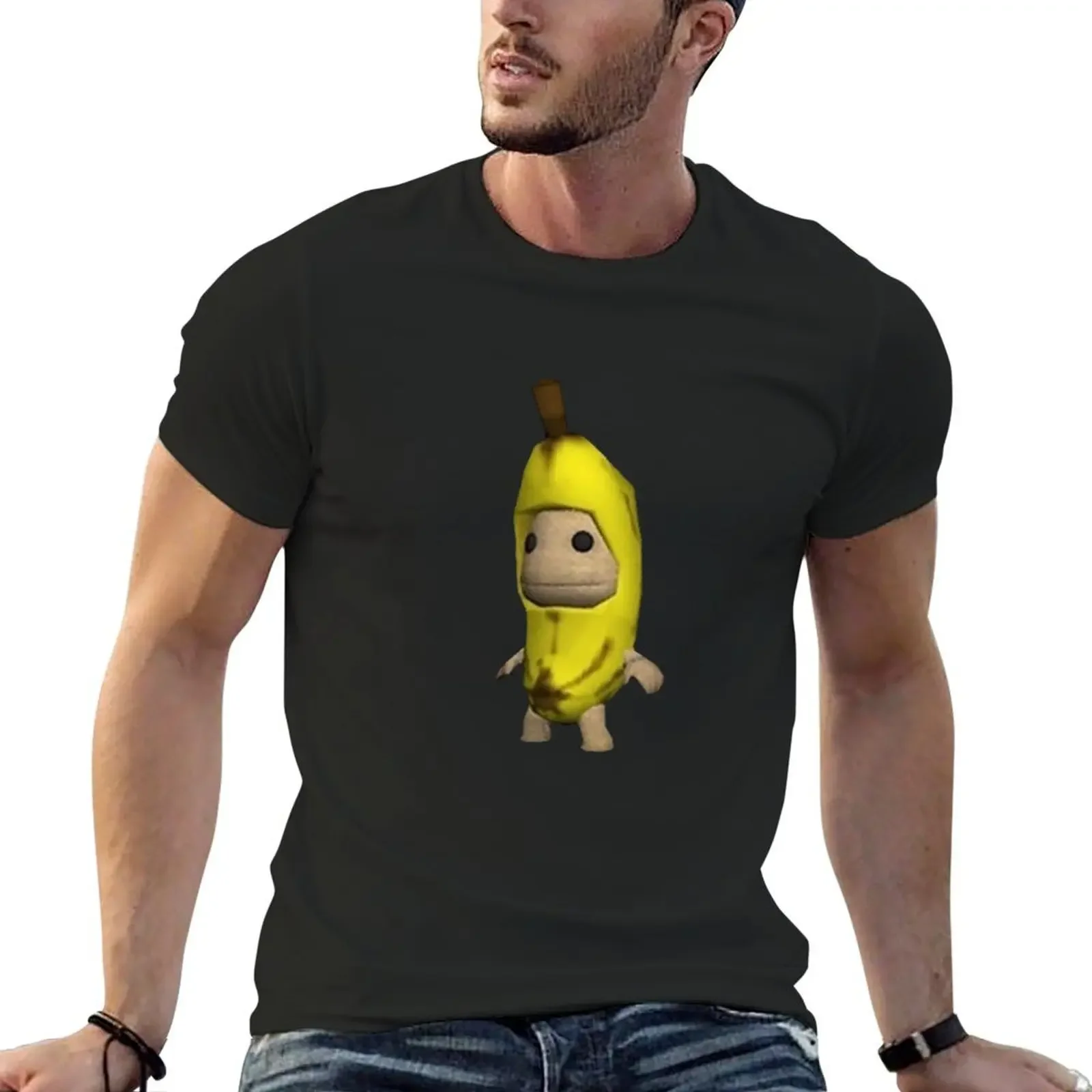 T-Shirt Banana Little Big Planet T-Shirt Blacks Summer Top T-Shirt Tinta Unita Da Uomo