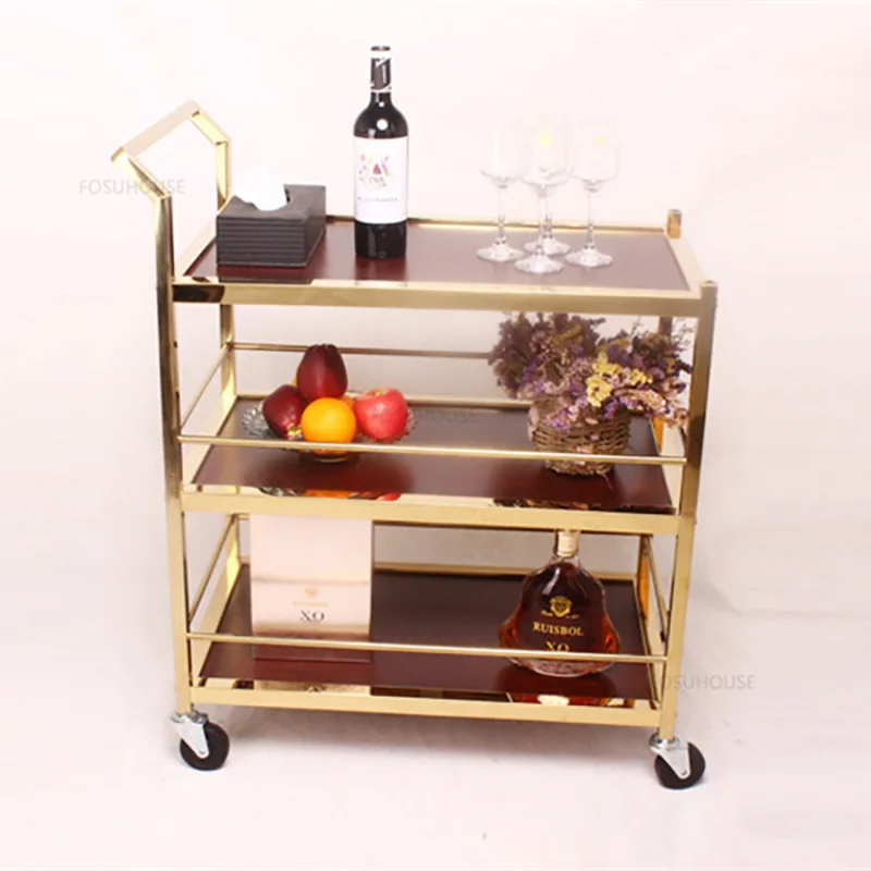 Nordic Light Luxury Hotel Trolley Simple Restaurant Wine Delivery Cart KTV Snack Commercial Trolley Mobile Bar Cart with Wheels