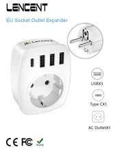  LENCENT  EU Plug Outlet Expander Wall USB Charger with 1 AC Outlet 3 USB Ports and 1 Type C Travel  Adapter UK Plug Power 4000W 