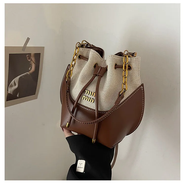 Shoulder bag canvas shoulder bag lady messenger bag Handheld Bucket Bag Women Fashionable Casual Shoulder Bag Korean Version Niche Simple High-end Crossbody