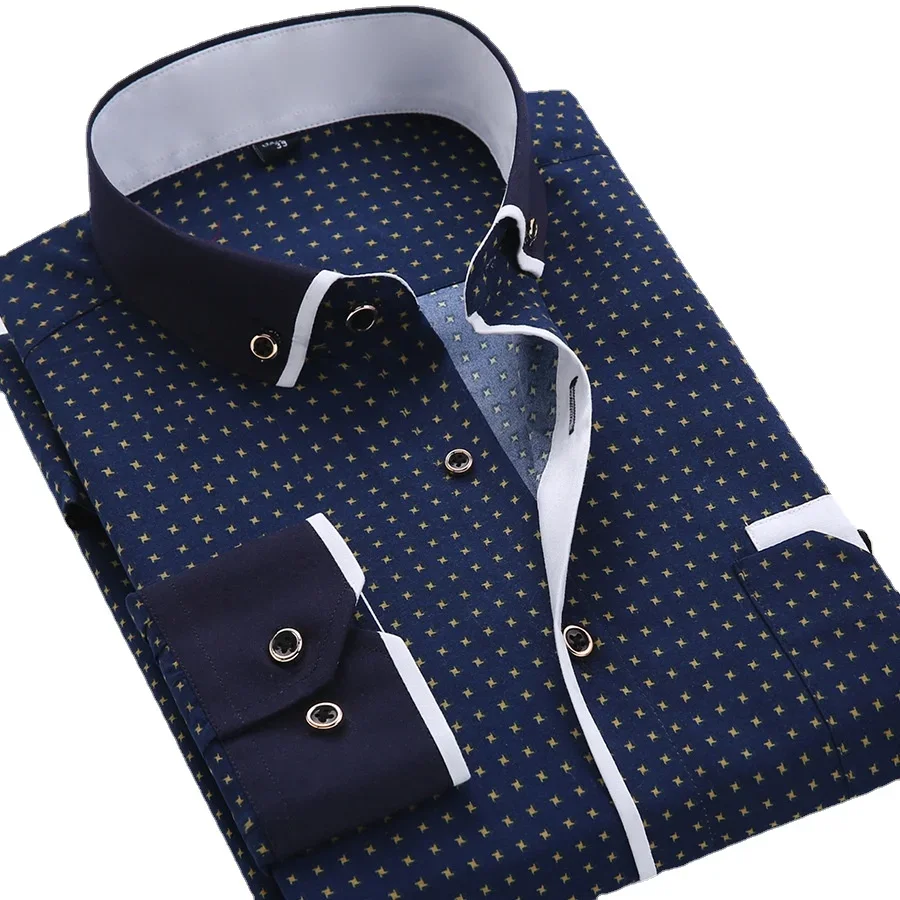 Men Fashion Casual Long Sleeved Printed Shirt Slim Fit Male Social Business Dress Shirt Brand Men Clothing Soft Comfortable dress shirts men casual shirts