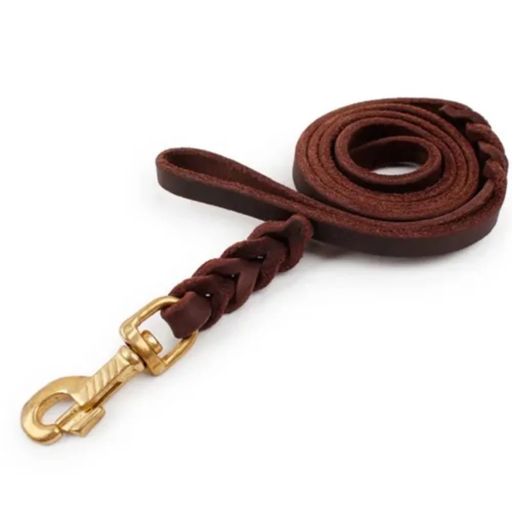 Braided Leather Dog Training Leash 2