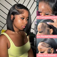 Perruque Bob en cheveux humains, densité 200%, Lace Frontal HD 13x4, courte et droite, pré-épilée, pour femmes noires 3