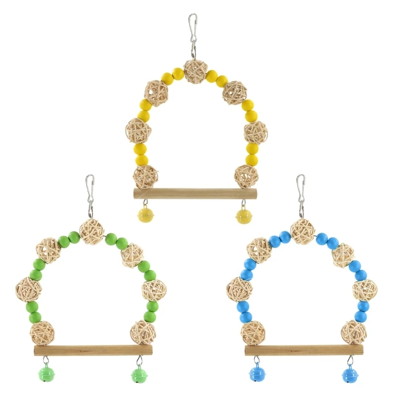 

Bird Swing Toy Parrots Perches Rattan Ball Colorful Beads Chew Toy Cage Accessory for Small Birds Easy to New Dropship