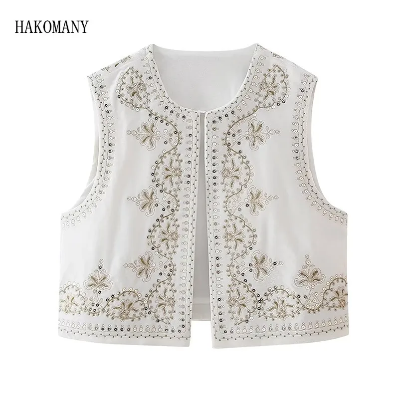 

Women BOHO Open Sleeveless Vest Jacket Velvet Vacation Loose Tops white Ethnic Bling Sequins Embroidery Flower Velour WaistCoat