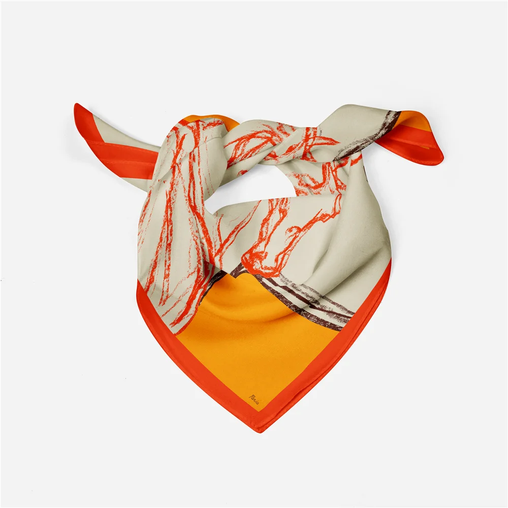 53 cm Marke Skizze Pferd Quadrat Schal Frau 2024 Design Silk Schal Frauen Bandana Luxus Stirnband Hijab Halstuch – Detail 7