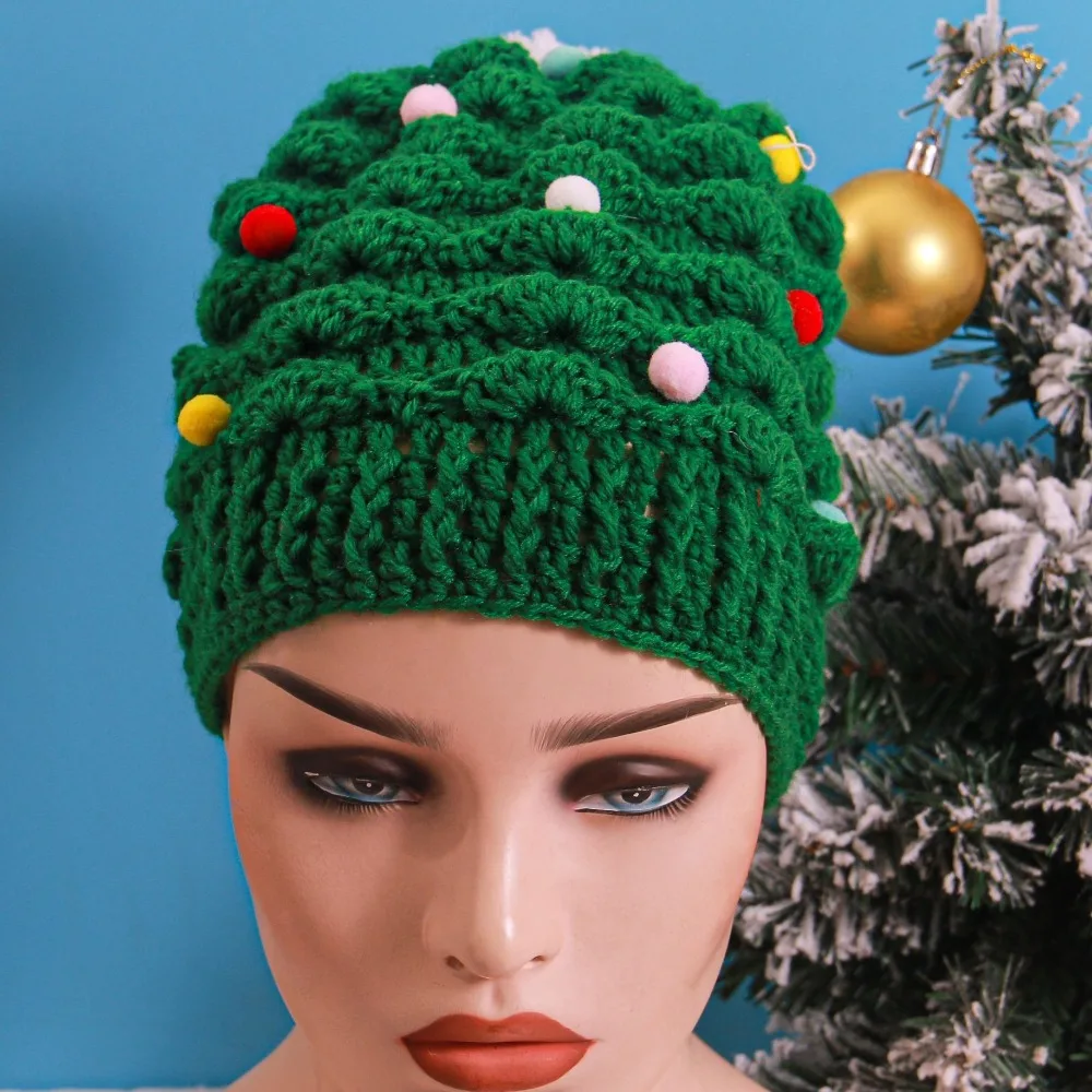 1pc Creative Christmas Tree Knitted Hat Children Adults Party Dressing Handmade Woolen Hat Winter Warm Gift