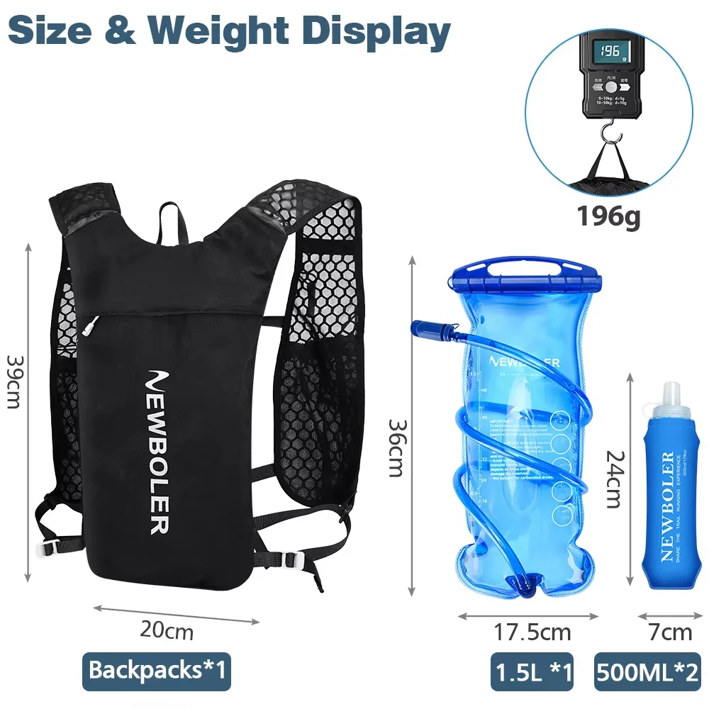 Run Backpack Hydration Vest Pack Ultra Lightweight Marathon Running Bike Rucksack bag 500ml Soft Flask 1.5L Water Bag