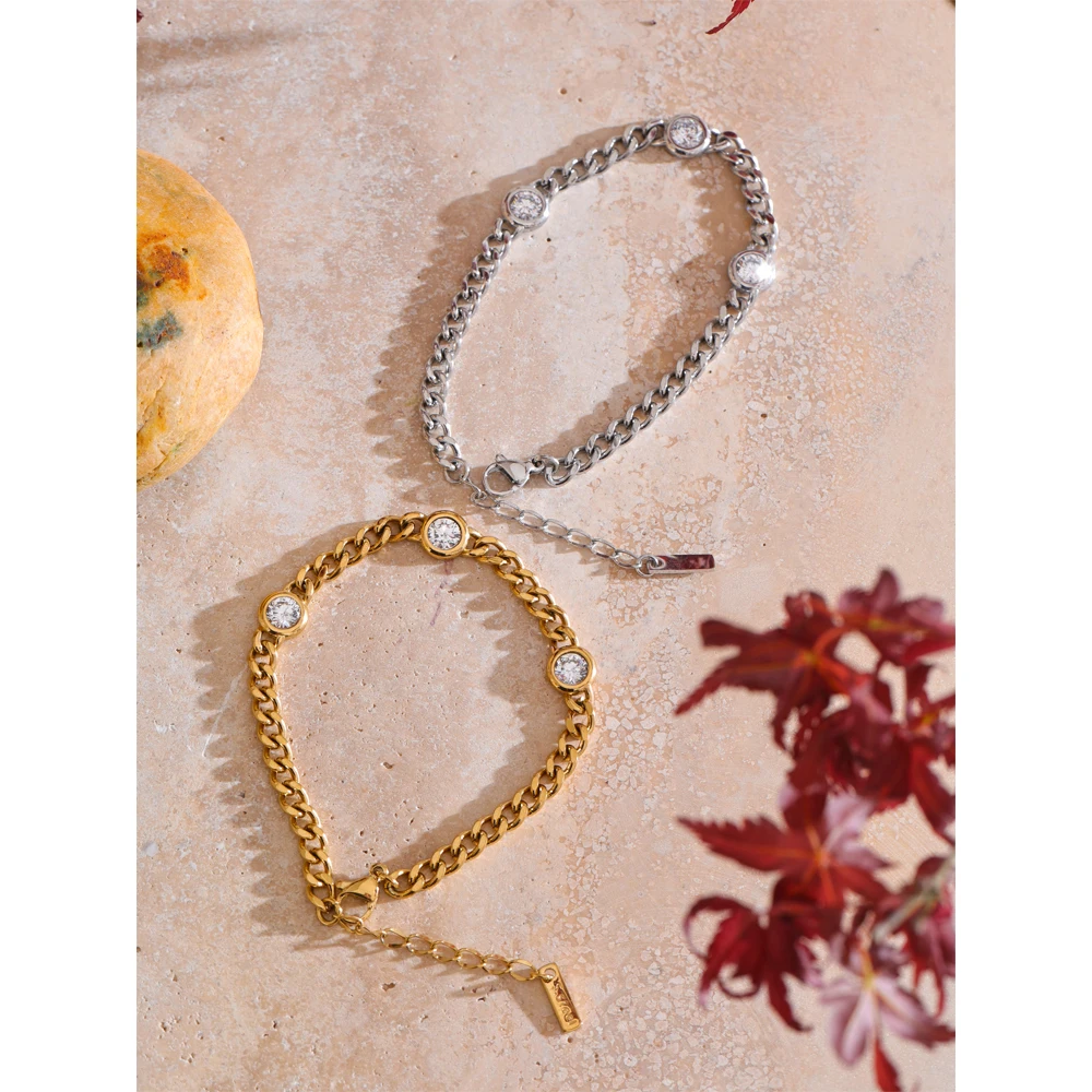 Yhpup Stainless Steel Cubic Zirconia Bracelet