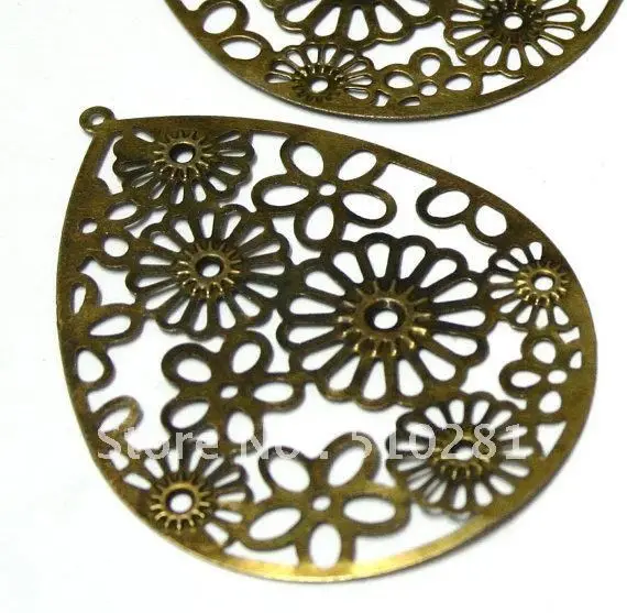 

100piece 55x70mm Finish Flowers In Flower Piece Antique bronze Alloy Pendant Charms Bead