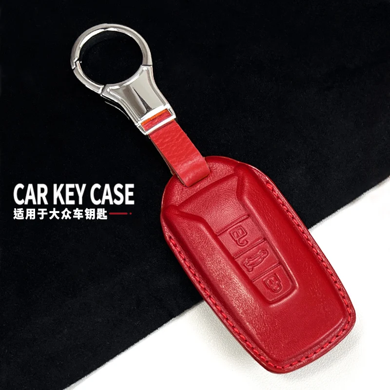 

Car Genuine Leather Key Case Cover Holder For Volkaswagen VW Touareg 2019-2023 Smart Remoute Key 2018 2020 2021 Car Styling
