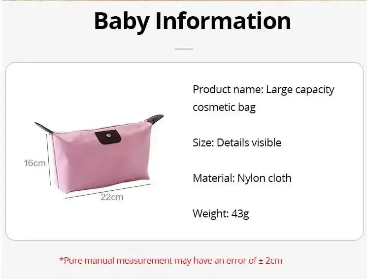 Description Picture 2 of item1pc Candy Colored Patch Detail Makeup Bag Waterproof Folding Dumpling Type Cosmetic Storage Wash Bag for Girls and Women