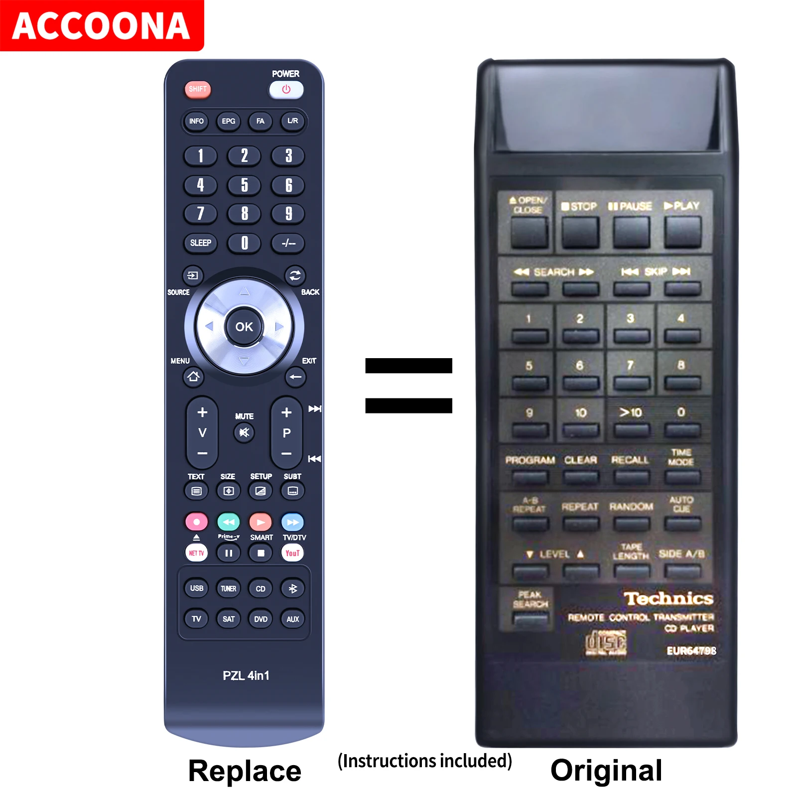 

Remote control EUR64796 EUR64798 for Technics SL-P227A SL-PS620A
