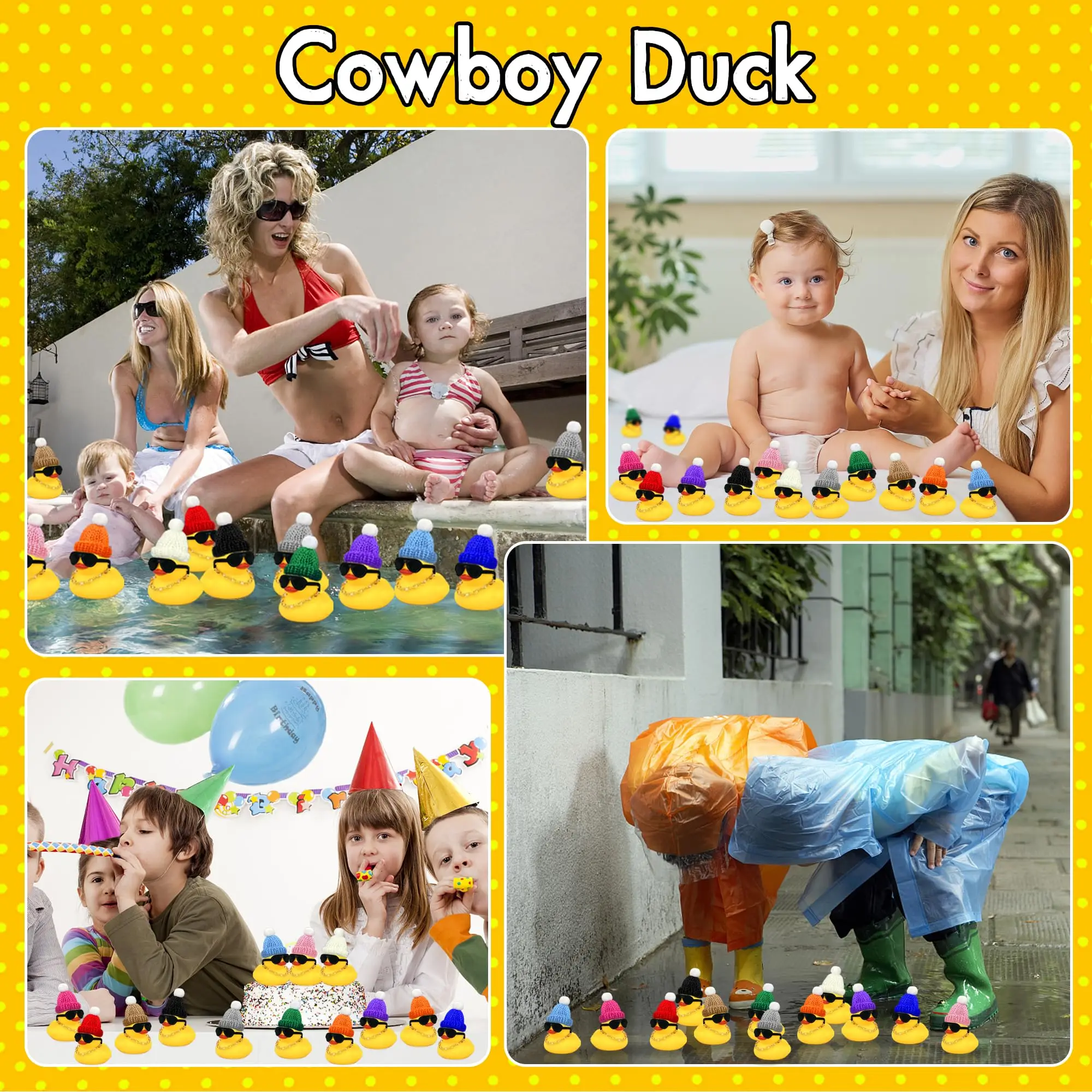 6/12/24 Set Mini Ducks with Mini Hats Necklace and Sunglasses Duck Toy for Shower Birthday Swimming Party Gift Favor Decorations 6