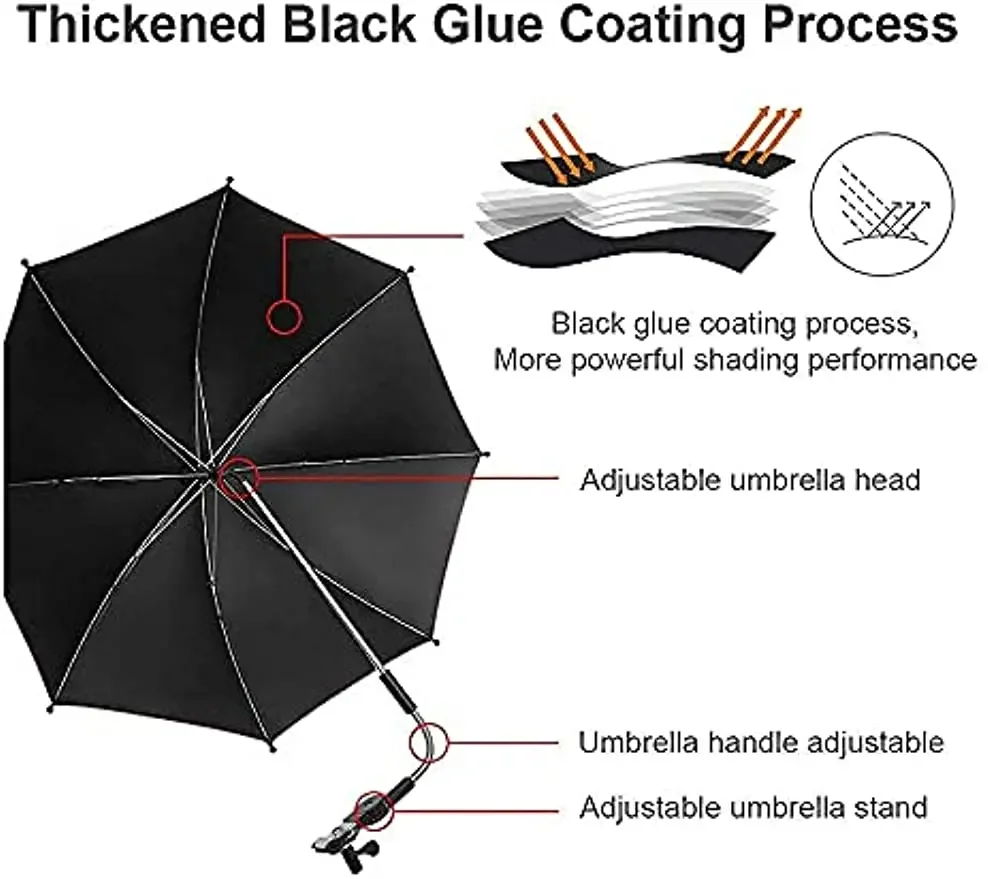 Mini Sun Umbrella Sun Umbrella Stroller Umbrella With Clamp 360 Degree Adjustable UV Protection Stroller Universal Umbrella Sunshade For Baby Pram