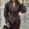 Suninheart Autumn and Winter Faux Leather Jackets for Women 2024 Chic Dropped Shoulder PU Jacket Coat Casual Office Lady Blouse 1