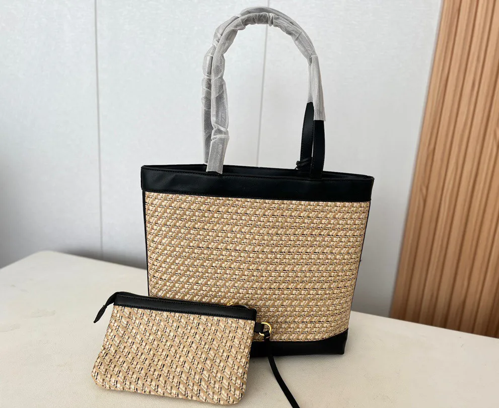 

Luxury Designer Straw Handbags Top Quality Genuine Leather Stitching Women Bag Beach Bags Tote Bags Vacation Bag Bags for Women