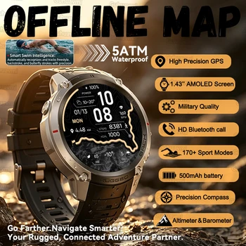 Smartwatch da uomo con GPS, orologio di alta gamma, impermeabile per il nuoto, sensore a sei assi, GPS ad alta precisione, bussola, Smartwatch sportivo.