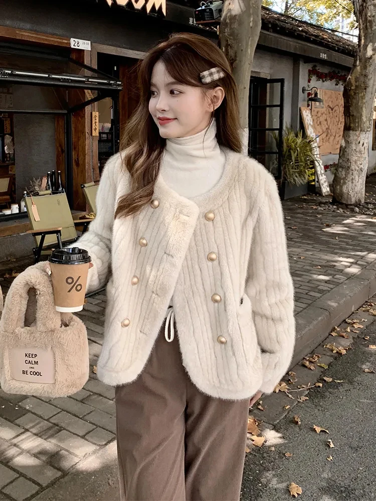 Korean Faux Rabbit Fur Cropped Jackets Classics Trend Plush Women's Coat Casual Slim Casacas Winter Warm Elegant Ceketler New