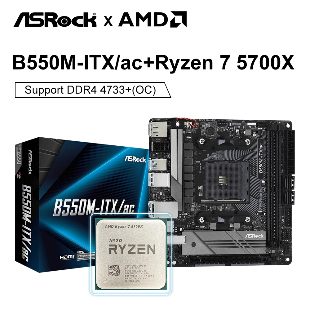 Amd Ryzen 7 5700X R7 5700X + Asrock Nuovo Kit Di Schede Madri B550M Processore Ryzen B550M Itxac Mini-Itx Ddr4 64G Placa Mae B550
