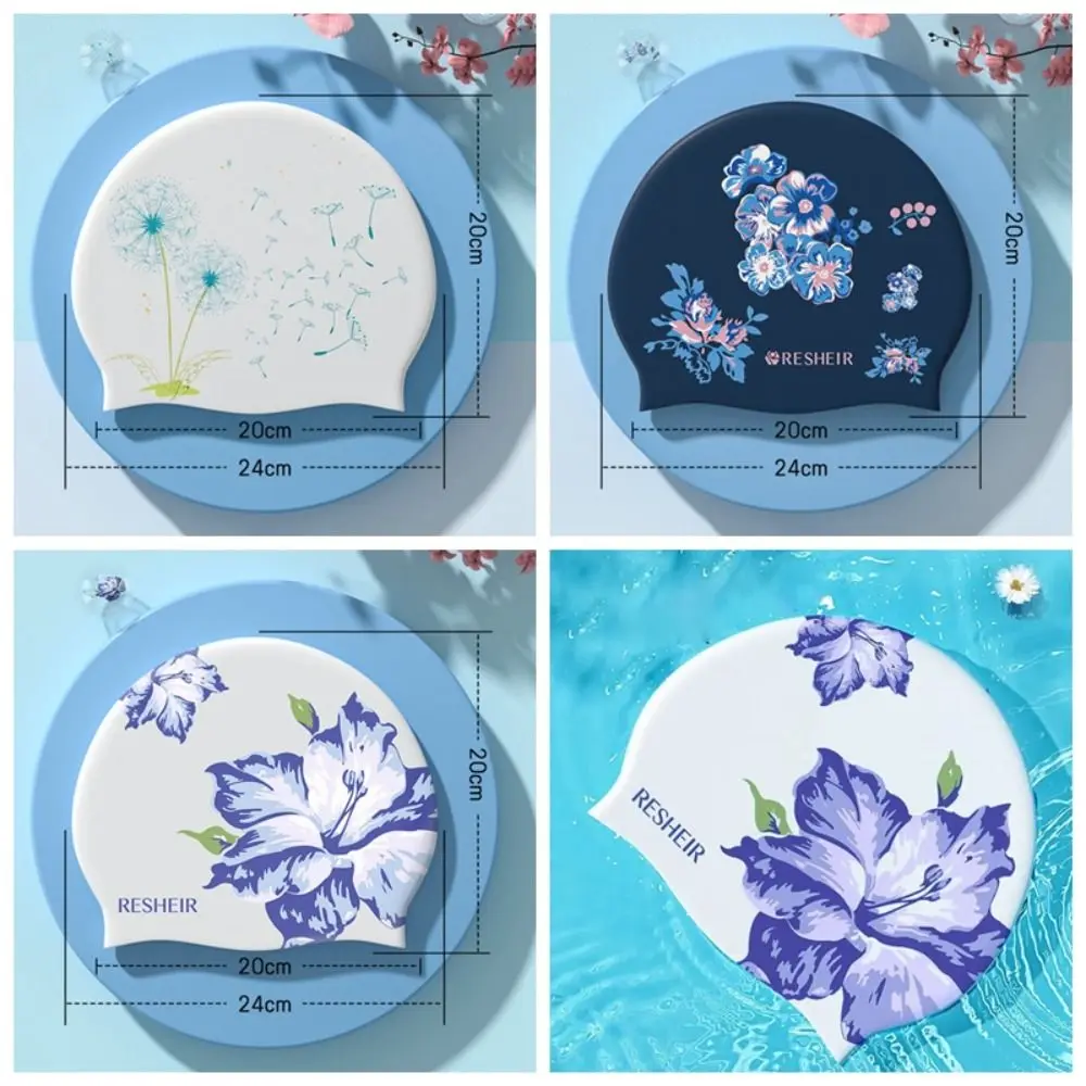 Lightweight Silicone Swimming Cap Waterproof Elastic Diving Cap Protect Ears Flower Pattern Bathing Cap Swim Pool 6