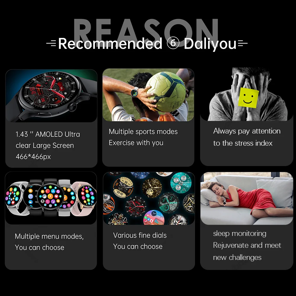 2023 AMOLED Ʈ ġ , 466*466 1.43 ġ HD ȭ, ׻ ð ǥ, NFC  ȭ,  Ʈġ