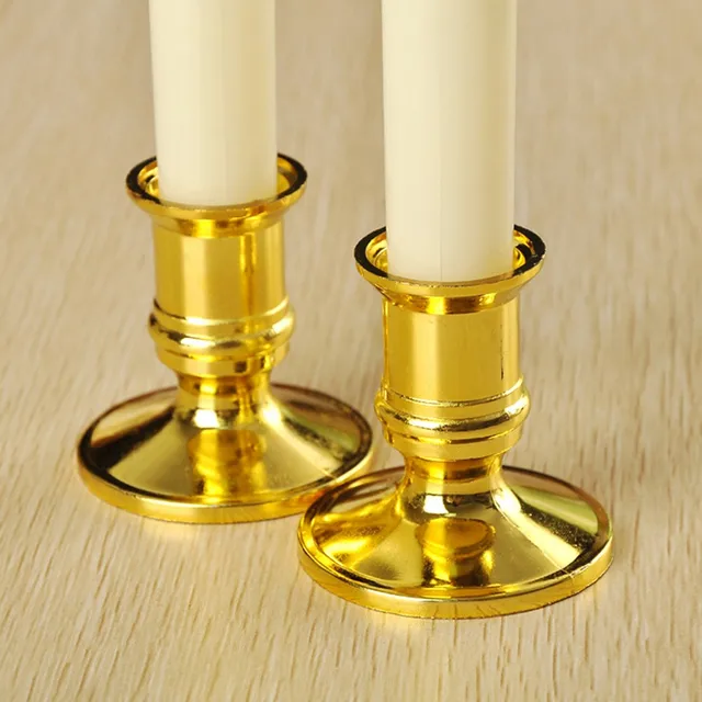 2pcs Traditional Shape Taper Standard Candle Holders Silver/Gold Candlestick Electronic Candles Wedding Dinner Home Decor 5