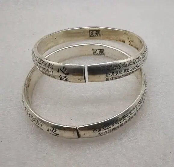 

Античный тибетский серебряный браслет Miao серебряный браслет в национальном стиле сердца Sutra ступни серебряный браслет