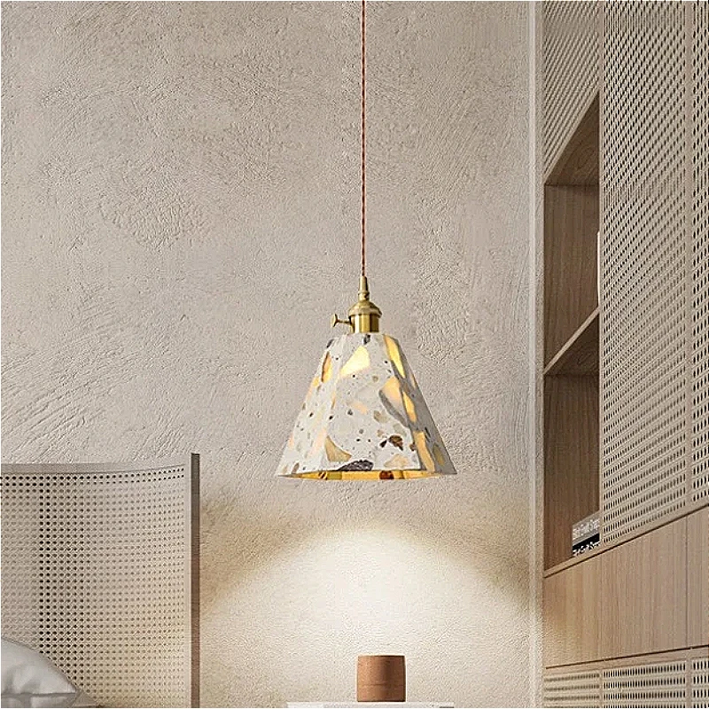 

Vintage Creative Chandelier All Copper Cement LED Light Restaurant Bar Bedroom Transparent Hanging Line Marble Art Pendant Lamps