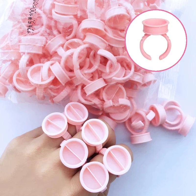 100 pieces bag glue holder plastic adhesive ring in 2 parts pallet eyelash extension glue rings for make up Tattoo Ink Ring Cup  Eyelash Extension Glue Rings Permanent Holder Makeup Ring Lip Container Tattoo Pigment Accessories Beauty