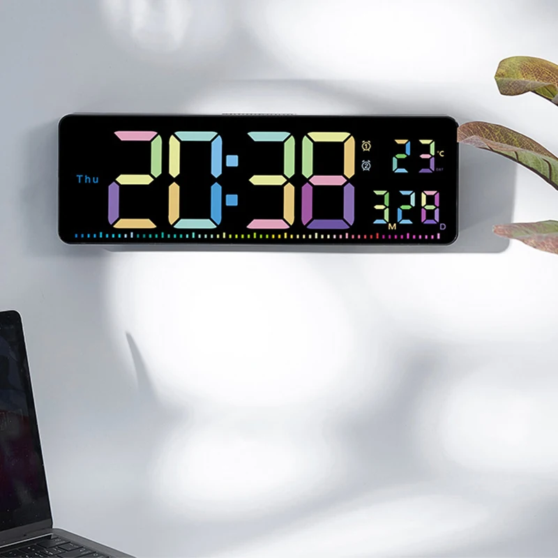 ColorfulSecondHandLedWallCalendarClockTemperatureDisplayand