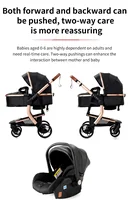 Poussette de luxe 3 en 1, système de voyage, landau réversible, nacelle pour nouveau-né, poussette pliable, landau pour nourrisson, poussette haute, cuir PU imperméable, porte-bébé amovible, frein à une touche, pliage compact, fenêtre en maille, panier de rangement 6